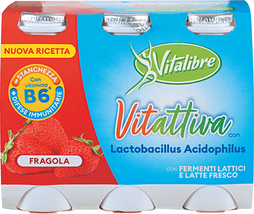 VITALIBRE VITATTIVA CON FERMENTI LATTICI E LATTE FRESCO FRAGOLA / FRUTTI MISTI 6 X 100 G SPREMUTA ARANCIA 100% 1 L