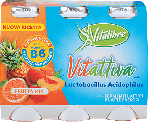 VITALIBRE VITATTIVA CON FERMENTI LATTICI E LATTE FRESCO FRAGOLA / FRUTTI MISTI 6 X 100 G SPREMUTA ARANCIA 100% 1 L